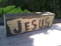 Solid Wooden Block With “Jesus” Sign In Reversed Engraving 1 small
