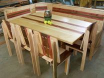 Maple And Red Cedar Dining Set, Trestle Table, Bench Seating 3 small