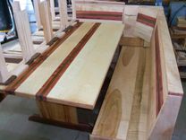 Maple And Red Cedar Dining Set, Trestle Table, Bench Seating 2 small