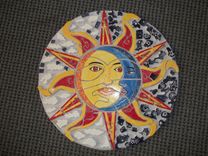 Ceramic Tile Hand Painted Mural Sun And Moon 2 small