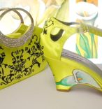 Lime Green Damask Set Of Shoes And Purse 3 small