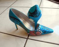 Pearls And Cinema, Movie Themed Hollywood Glamour 1950 Turquoise Wedding Shoes 2 small
