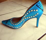 Pearls And Cinema, Movie Themed Hollywood Glamour 1950 Turquoise Wedding Shoes 4 small