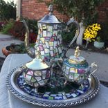 Mosaic Silver Teapot Decorated With Broken China 6 small