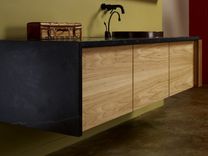 Soapstone And Elm Floating Vanity / Tea Bar With Shelving 2 small