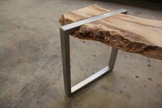 Live Edge Oak Slab And Stainless Steel Bench 2 small