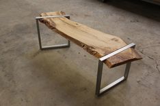 Live Edge Oak Slab And Stainless Steel Bench 4 small