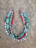 Multi Strand Teal And Red Coral Necklace Set 1 small