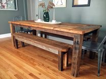 Reclaimed Wood Farmhouse Dining Table / Textured Finish 3 small
