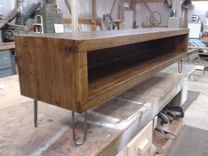 Solid Rustic White Oak Entertainment Console. 1 small