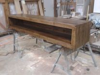 Solid Rustic White Oak Entertainment Console. 3 small