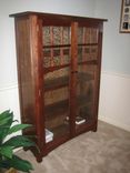 Walnut Book Case With Glass Panel Doors. 1 small