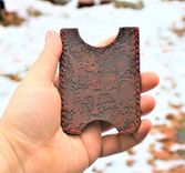 Handmade Leather Minimalist Wallet Minus Brown Red Zombie Skulls 2 small