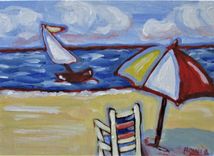 Original Impressionist Sailboat Acrylic Painting, 7" X 5" 2 small