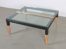 Squared' Coffee Table In Recycled Steel, Glass And Reclaimed Black Oak 1 small