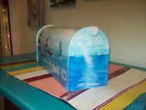 Mailbox Hand Painted W Spinnaker Sailboats 2 small