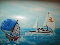 Mailbox Hand Painted W Spinnaker Sailboats 6 small