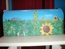 Mailbox Hand Painted Wild Garden Featuring Sunflowers 3 small