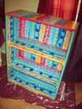 Bookcase Handpainted Multicolored 4 Shelves 2 small