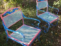 Metal Table With 2 Metal Chairs "Bastrop Gardens Sunset" 2 small