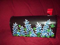 Painted Metal Mailbox (Black With Blue Bonnets) 1 small