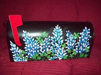 Painted Metal Mailbox (Black With Blue Bonnets) 3 small