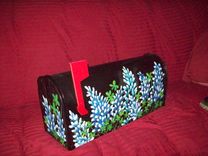 Painted Metal Mailbox (Black With Blue Bonnets) 4 small