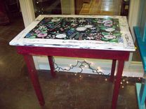 Solid Wood Hand Painted Table With Flower Garden 1 small
