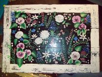 Solid Wood Hand Painted Table With Flower Garden 2 small