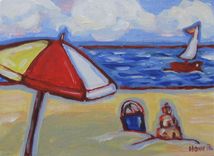 Original Acrylic Impressionist Beach Painting, 7" X 5" 2 small