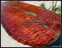 Live Edge Wood Slab Curly Redwood Dining Table With Stone Inlay 1 small