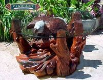 Wood Carved Eagle And Trout Stream Dining Table, 2 small