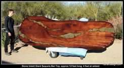 Live Edge Wood Slab Giant Sequoia / Redwood Bar With Stone Inlay 1 small