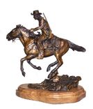 Bronze Sculpture, Western Horse And Rider 1 small
