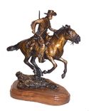 Bronze Sculpture, Western Horse And Rider 2 small