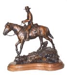 Bronze Sculpture, Western Horse And Rider 1 small