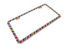Rainbow Stripe European Crystal Bling License Plate Frame Bedazzled Crystallized Car Pride Lgbt 2 small