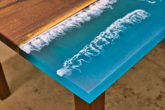 Ocean Epoxy Dining Table With Wooden Legs 30" X 60" 5 small
