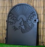 Decorative Sunrise Steel Gate - Metal Art - Sunrise Mountain - Scenic Steel Art - Garden Gate 1 small