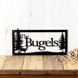 Personalized Rectangular Metal Family Name Sign with Doe Deer and Pine Trees 1 small