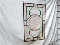 Recycled Pink Depression Glass, Antique Stained Glass Window Transom, Old Window Valance 3 small
