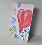 Original Pink Heart Acrylic Painting, 5" X 7", Heart Art On Canvas Board 2 small