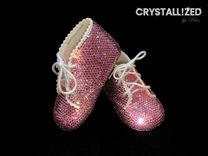 Crystallized Baby Booties Baptism Boys Crib Shoes Bling Genuine European Crystals Bedazzled 1 small
