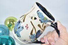 Four Coffee Mugs Set - Artistic Carved And Glazed Ceramic Mugs 16-20 Ounce Coffee Cups 5 small