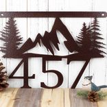 Hanging Metal House Number Plaque with Mountains and Pine Trees 1 small