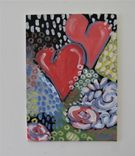Red Hearts Original Art Canvas, 5" X 7", Flowers And Hearts Acrylic Painting 4 small