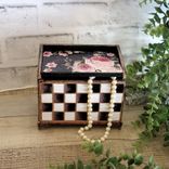 Hand Painted Whimsy Checks Pink Rose Decor Keepsake Box 6 small