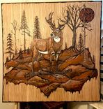 Hunting Cabin, Deer painting, Deer Art, Decor, Art, Wolf Art, Wolf Painting, Wildlife, Art, Mixed Media, Wood Burned, Painted, Hunter Gift 1 small