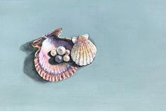 Trompe L'Oeil Bead Necklace Painted On Faux Marble Table Surface. 3 small