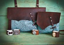 Bison And Turquoise Leather Cross Body Bag With Skeleton Key Closure 4 small